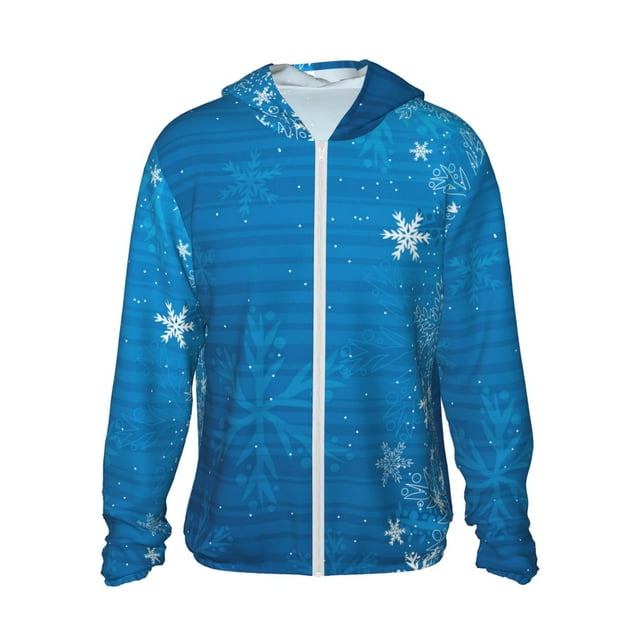Fotbe Blue Christmas Chaqueta con Protección Solar UPF 50+ para Hombre y Mujer, Camisa con Capucha y Bolsillos-XX-Large