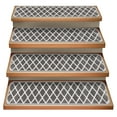 thumbnail image 1 of Set of 15 Attachable Indoor Carpet Stair Treads - Diamond Trellis Lattice - Misty Gray & Linen White - 9 Inches X 36 Inches, 1 of 6
