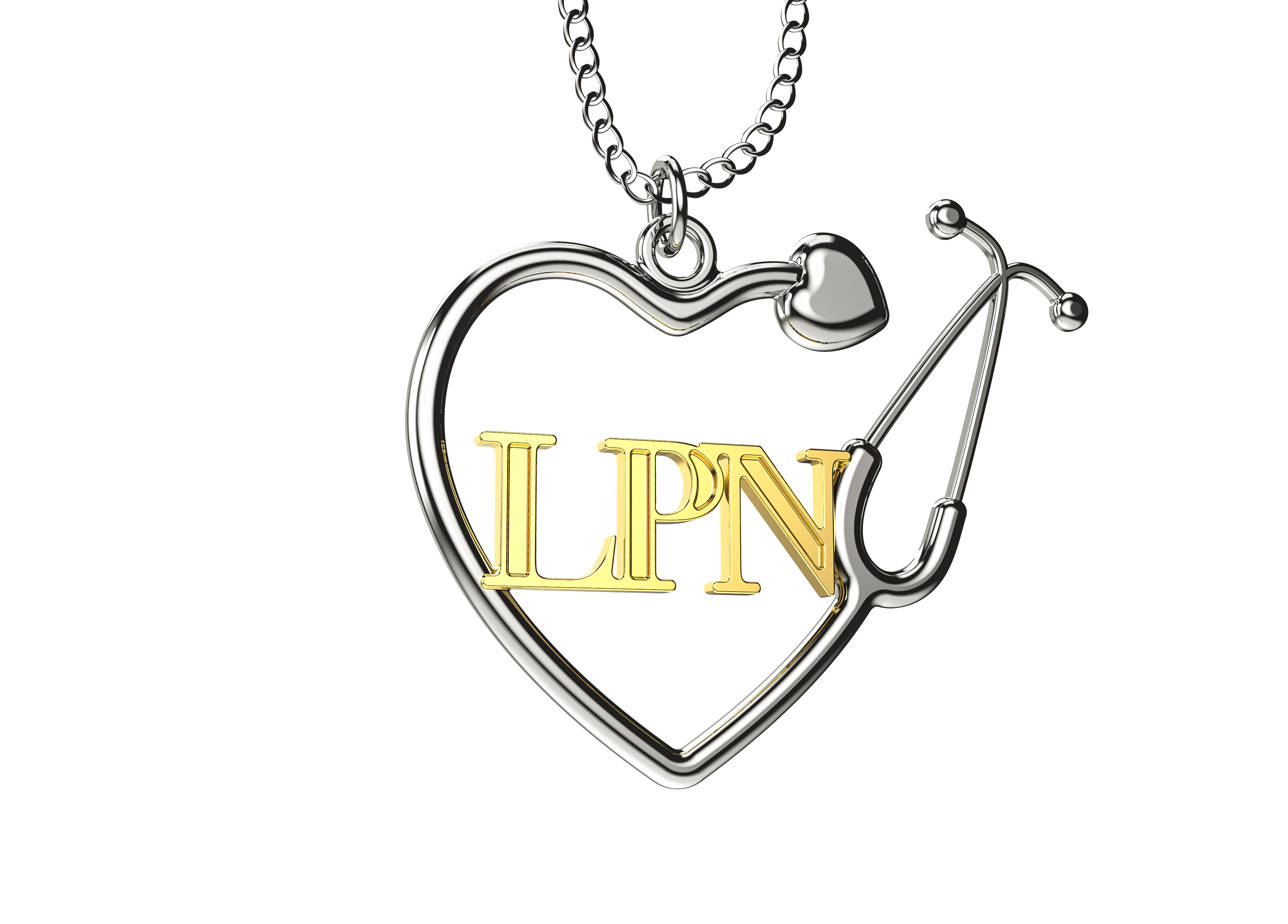 LPN Licensed Practical Nurse Stethoscope Heart Necklace, Nurse Gift