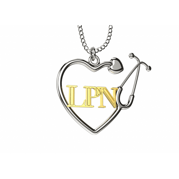 LPN Licensed Practical Nurse Stethoscope Heart Necklace, Nurse Gift, LPN Gift, Pendant