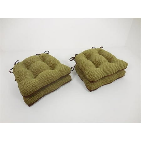 Chenille Suede - Essentials 19-63448OLE Bailey Woven Chenille Chair Pads with Tiebacks, Olive - Set of 4
