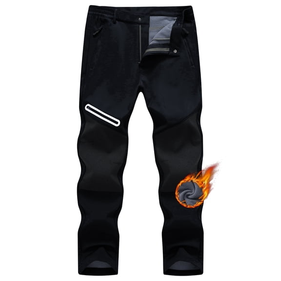 Taigaofy Men's Winter Fleece Lined Hiking Pants With Zip Pockets Waterproof Quick-Dry Travel Fishing Work Outdoor Pants Upgraded Black 36