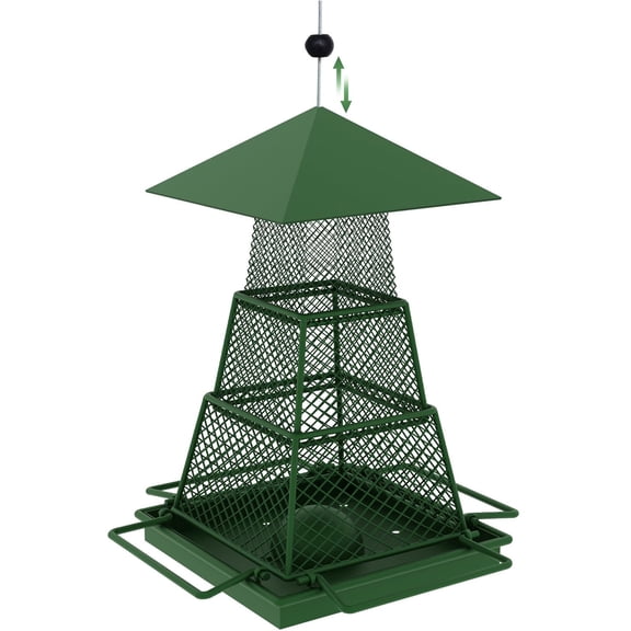 MARCHROSE Green Metal Wild Bird Feeder, Retractable Capacity Squirrel-Resistant Hanging Bird Feeder for Garden Yard