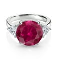 thumbnail image 2 of Gem Stone King 925 Sterling Silver Red Created Ruby and Lab Grown Diamond Engagement Ring for Women | 7.74 Cttw | Round 12MM | Gemstone July Birthstone | Size 7, 2 of 3