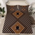 thumbnail image 2 of Manfei Retro Boho Aztec Twin Sheet Sets,Classic Geometric Check Twin Fitted Sheet,Brown Black Plaid Flat Sheet For Boys Girls,Luxury Bedroom Decor,3 Pieces, 2 of 7