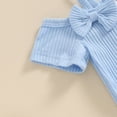 thumbnail image 6 of Okbabeha Baby Girl 3 Piece Outfits, Short Sleeve Cold Shoulder Ribbed Romper + Flare Pants + Bow Headband Toddler Summer Set, 6 of 8