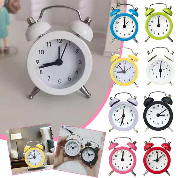 Clerance! PawCasa Ainiupi Mini Twin Bell Alarm Clock 2 Inch Loud Alarm Small Cute Analog Alarm Clock Vintage Travel Clock with Stereoscopic Dial for Bedroom Decor Heavy Sleepers