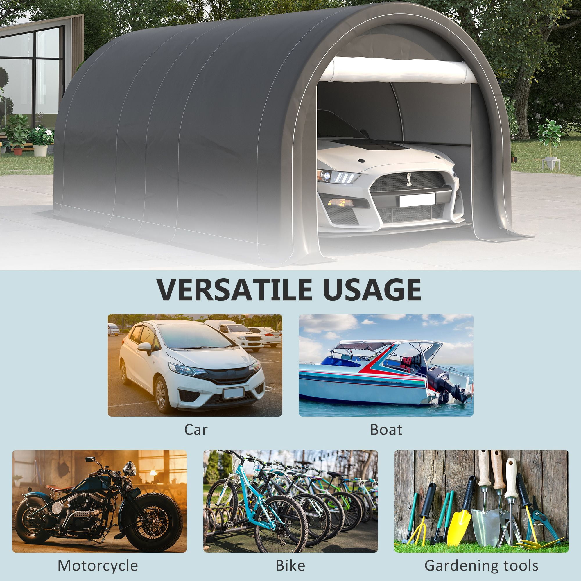 Outsunny 10' x 16' Carport, Heavy Duty Portable Garage Storage Tent with Galvanized Steel Frame and UV-Resistant PE Canopy, Gray Shelter for Car, Truck, Boat, or Garden Tools