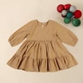 thumbnail image 2 of Zwiiyzr Toddler Girl Princess Dress Solid Color Flutter Long Sleeve Midi Ruffle Tiered Dresses Swing Twirly Sundress 2-7 Years Khaki, 2 of 6
