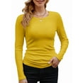 thumbnail image 1 of Womens Ribbed Long Sleeve Crewneck Casual Slim Basic Shirts Fitted Knit Tops Mustard Yellow XL, 1 of 6