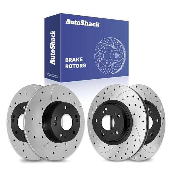 AutoShack Front Vented & Rear Solid Drilled & Slotted E-Coated Brake Rotors 4-PC Set Replacement for 2006-2015 Honda Civic 2013-2015 Acura ILX 2007-2010 Acura CSX ShadowGuard