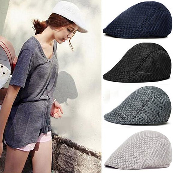 Mesh Newsboy Cap Mesh Breathable Summer Cap Adjustable Newsboy Beret Cap Cabbie Flat Cap