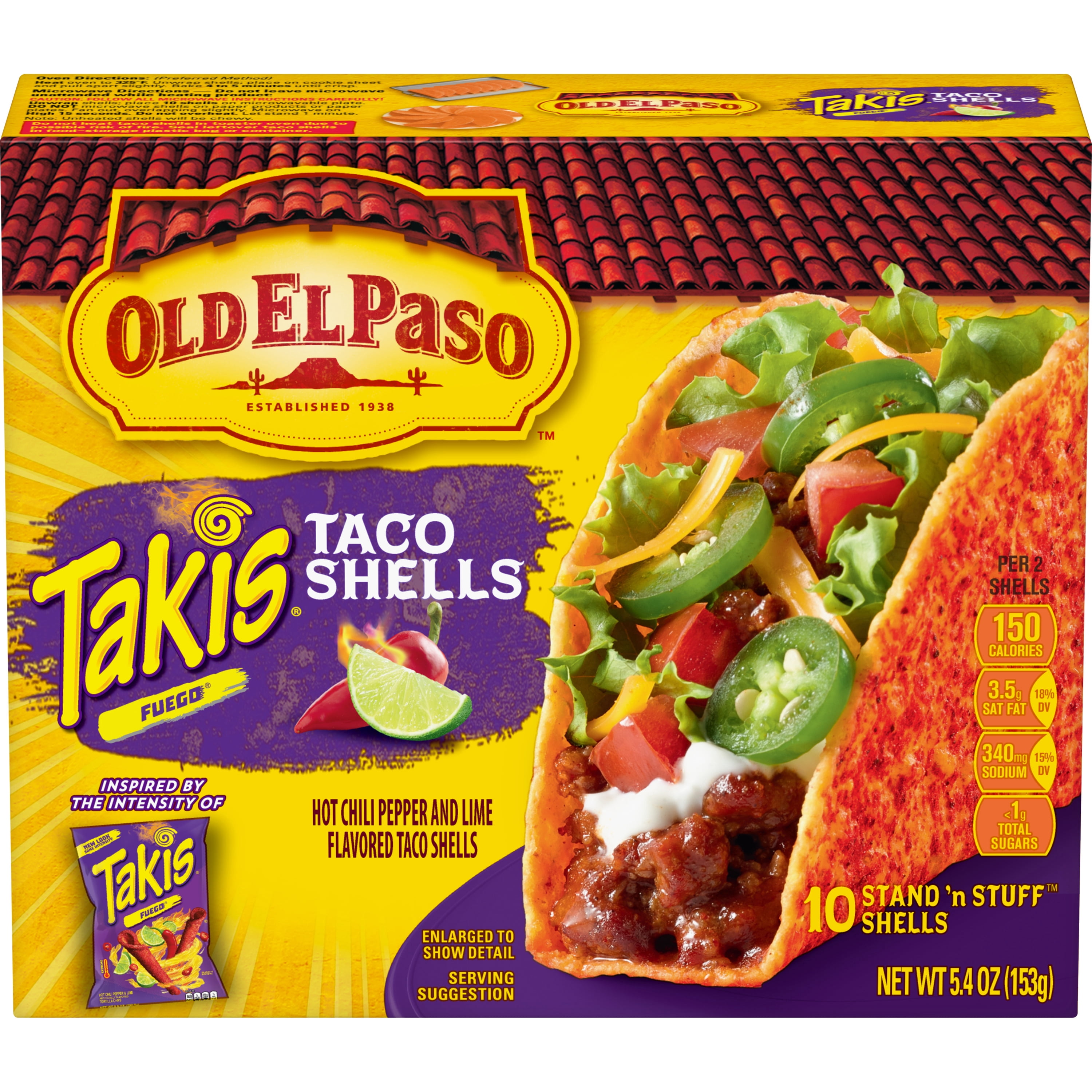 Old El Paso Takis Fuego Stand 'N Stuff Taco Shells, 10-Count