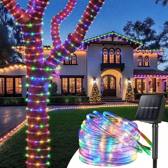 Solar Rope Lights 39FT IP65 Waterproof Outdoor Lights LED Copper Fairy String Tube Lights for Party Garden Yard Home Wedding Christmas Halloween Holiday Tree Decoration Lighting(Multi Color)
