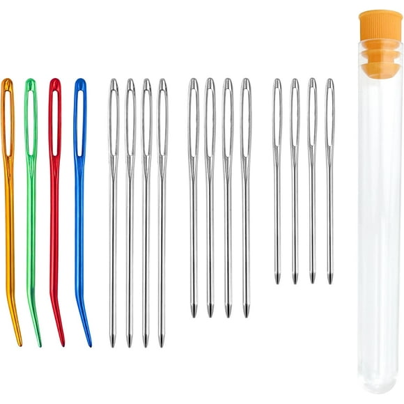 16 PCS Strong Large Eye Blunt Needles Multiple Size Sewing Needles Yarn Needle Darning Needle Wool Crochet Needles Bent-end Tapestry Needle for Sewing Up Knitting Crochet DIY Project