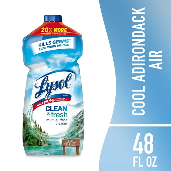 Lysol All Purpose Cleaner, Multi-Surface Disinfectant Floor Cleaner for Mopping Solution, for Bathroom & Kitchen, Cool Adirondack Air, 48 fl oz