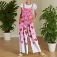 thumbnail image 5 of KDDYLITQ Womens Valentines Overalls U Neck Wide Leg Jumpsuit Floral Print Sleeveless Button Strap Fashion Workout Holiday Pants with Pocket Purple Pink XL, 5 of 7