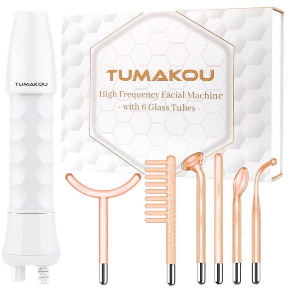 TUMAKOU Baguette Faciale Haute Fréquence - Machine Faciale Orange Haute Fréquence pour Peau Visage Cheveux - Baguette Haute Fréquence avec 6 Tubes en Verre Différents