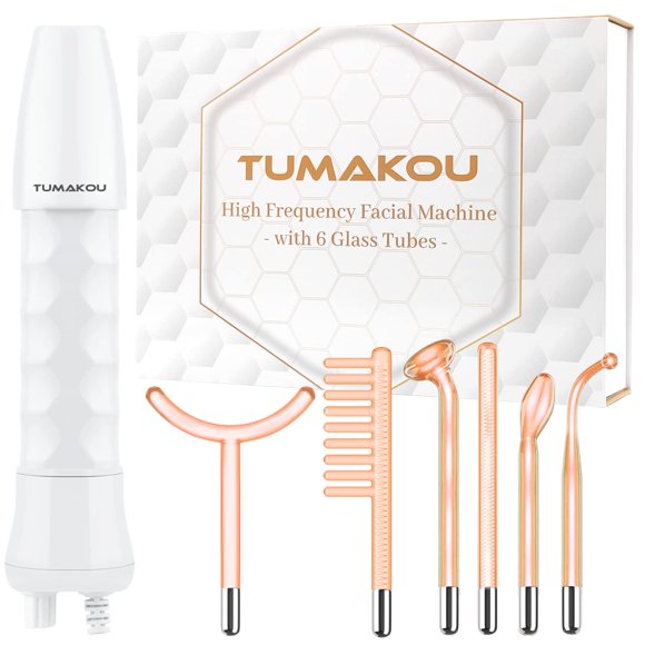 TUMAKOU High Frequency Facial Wand - Orange High Frequency Facial Device Machines for Skin Face Hair - High Frequency Wand with 6 Different Glass Tubes