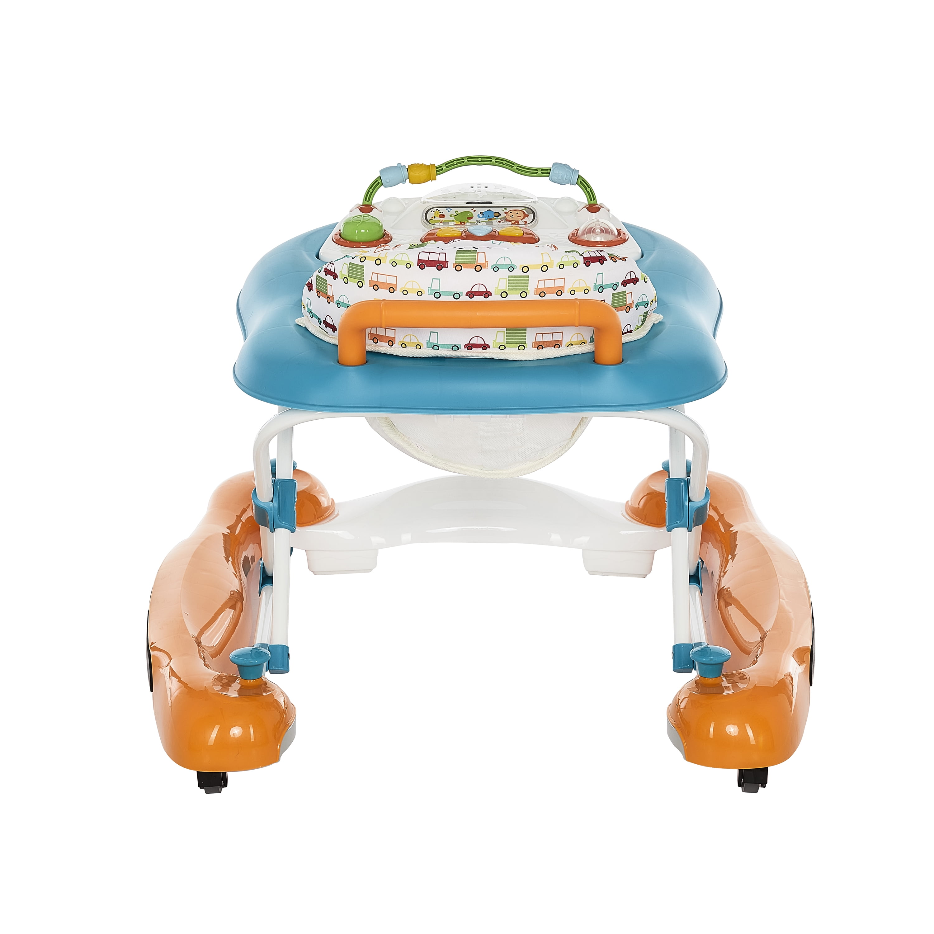 Dream On Me Go-Getter Baby Walker and Walk Behind Walker, Adjustable Seat Height, Comfortable Padded Seat, Easy to Fold, Pack and Store, Detachable Fun Tray, Orange Walker Orange