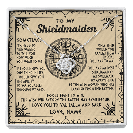 To My Shieldmaiden Necklace Viking Vintage I Love You to Valhalla Jewelry Fiancee Wife Girlfriend Birthday Anniversary Customized Message Card