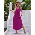 thumbnail image 5 of Women'S Summer Casual Loose Sundress Long Dress Sleeveless V Neck Split Tshirt Maxi Dresses Rose Red M, 5 of 9