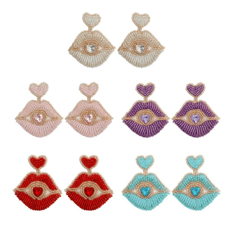 Frehsky earrings for women Handmade Beaded Lips Valentine's Day