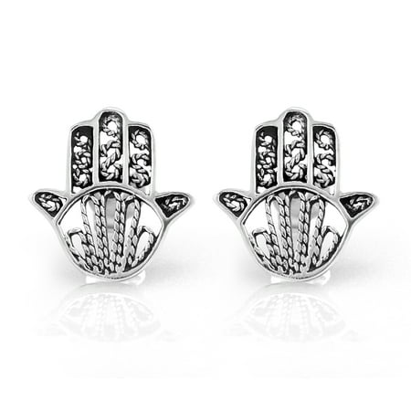 Chuvora 925 Sterling Silver Tiny Detailed Hamsa Hand of Fatima Good Luck Protection 14 mm Post Stud Earrings