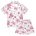 thumbnail image 2 of Silky Satin Kids' Pajama Set Breathable & Smooth Unisex Button-Down Pajamas Pink Roses and Bows, 2 of 8