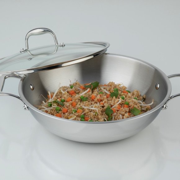 Meyer Wok en Acier Inoxydable Tri-Plis avec Couvercle SuperSteel - 32 cm