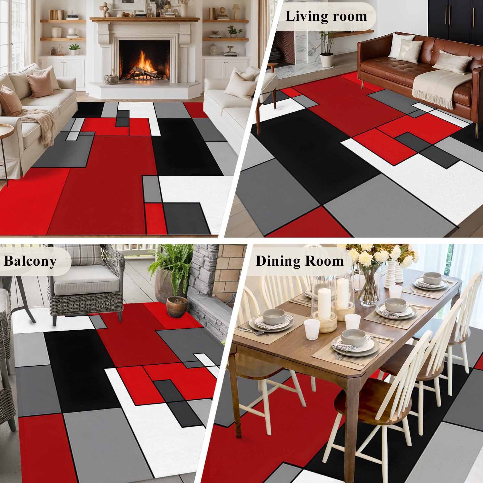 8'x10' Area Rugs, Red Black Grey Indoor Outdoor Area Rug for Living Room Bedroom, Geometric Abstract Modern Irregular Washable Bathroom Rugs Kitchen Floor Carpet Mats Home Decor Aesthetic