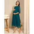 thumbnail image 3 of Janasya Indian Women's Teal Dobby Georgette Self Design Flared Maternity Dress, 3 of 5