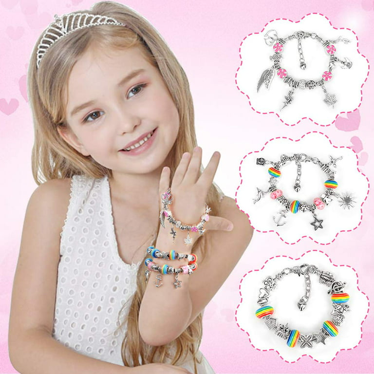 Gifts For 5 6 7 8 9 10 Year Old Girls, Kids Jewelry Making Kits 11 Girl Toy  Christmas Girls Charm Bracelet Kit Arts And Crafts Kid Toys Age 8-12
