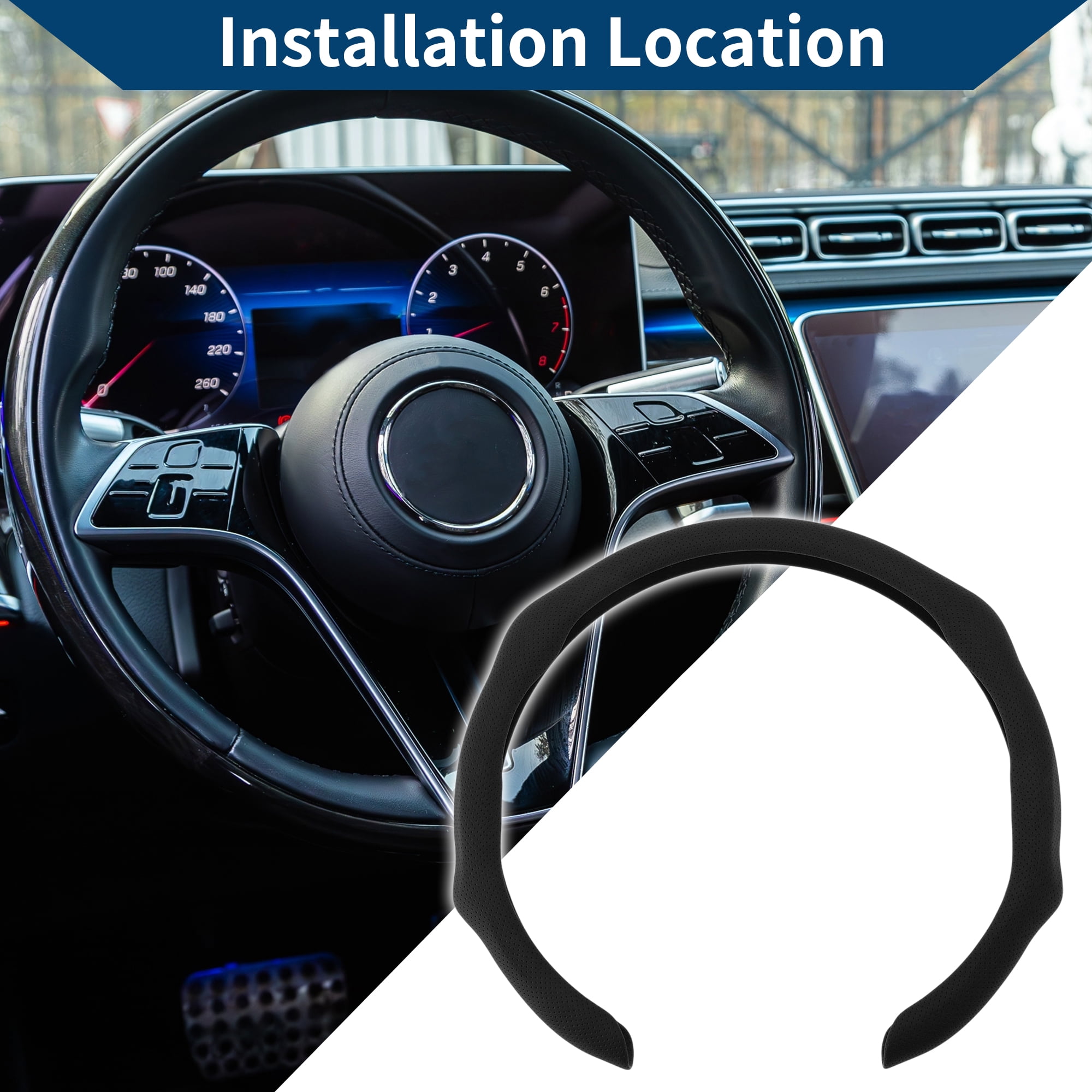 Unique Bargains PU Leather Steering Wheel Cover 14.96" Black