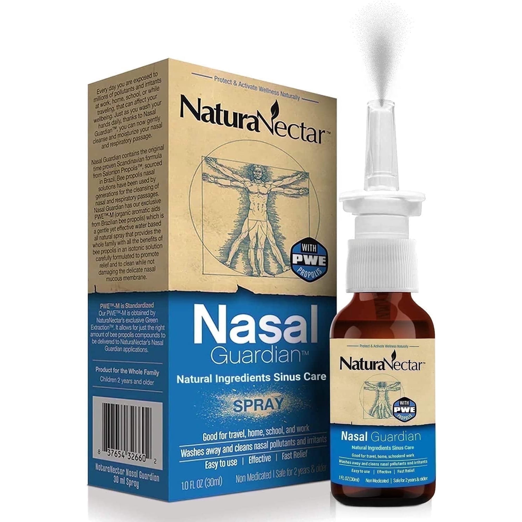 NaturaNectar Nasal Guardian Saline Nasal Spray with Bee Propolis Extract for Cleansing and Relief, 1 fl oz
