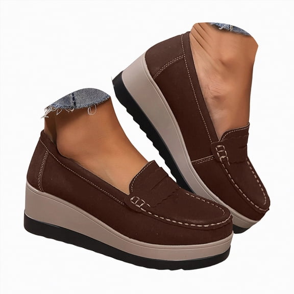 Rotm Women Round Toe Flats Comfortable Fashion Ballet Flat Shoes for Women Dressy Slip-ons Loafers Womens Business Casual Shoes Brown,Size 7