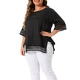 thumbnail image 4 of Blusas Casuales de Manga Corta de Encaje de Talla Grande para Mujeres Agnes Orinda, Cuello Redondo, 2X, Negro, 4 of 6