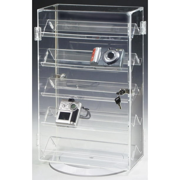Countertop Jewelry Display Case, Clear Acrylic with 5 Slanted Shelves and 2 Locking Swing Open