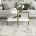 thumbnail image 3 of Evelyn&Zoe Otto 32" Wide Square Coffee Table with White Lacquer Shelf, Brass, 3 of 5