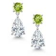 thumbnail image 2 of Gem Stone King 925 Sterling Silver White Moissanite and Green Peridot Earrings for Women | 8.14 Cttw | Gemstone Birthstone | Pear Shape 12X8MM, 2 of 4