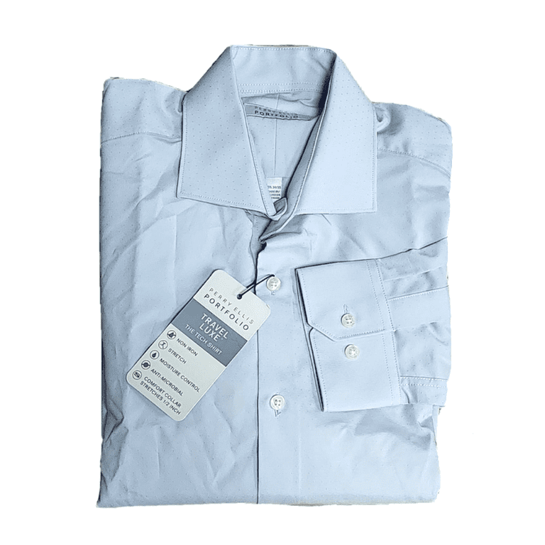 perry ellis portfolio dress shirts Perry Ellis Men's Slim Fit Total Stretch Shirt in Skylight/blue, Size Medium, 100% Polyester, Solid Short Sleeves
