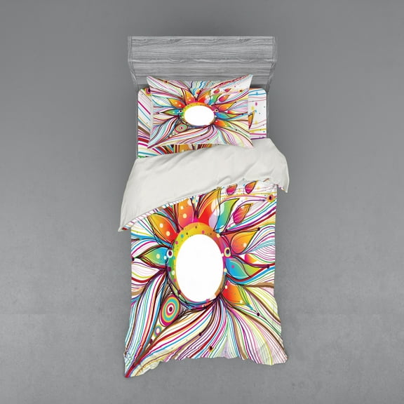 Ambesonne Abstract Bedding Set 3 Pcs, Wavy Flowers Blossoms, Twin XL, Multicolor