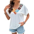 thumbnail image 3 of Camiseta de Verano de Corta con Bordado Floral y Cuello en V para Mujer L, 3 of 10