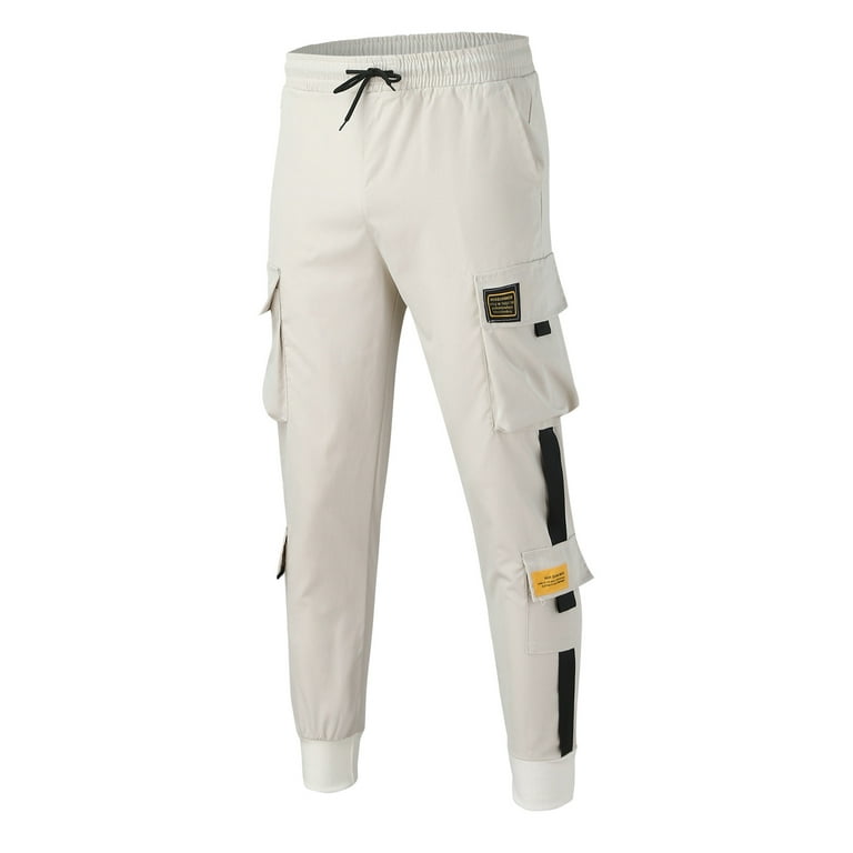 TOWED22 Mens Black Cargo Pants,Men's Sweatpants Pockets High Waist Gym  Cinch Bottom Jogger Pants Baggy Trousers Khaki,M 
