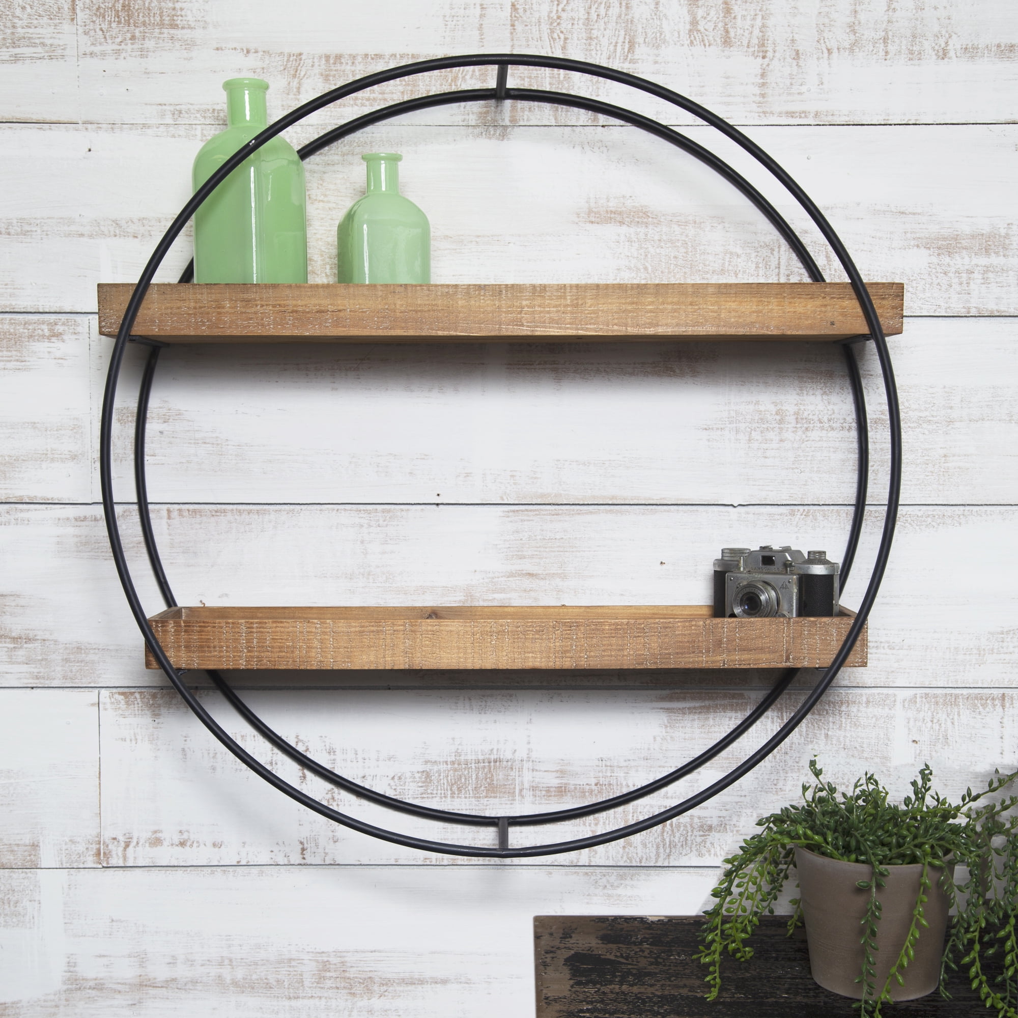 Gallery Solutions Round Metal And Wood Wall Shelf