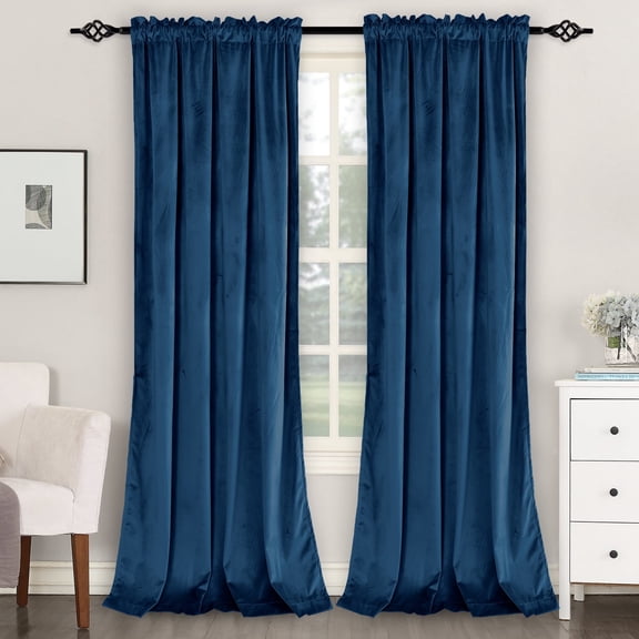 XWZO Velvet Curtains 96 inches-Blackout Thermal Insulated Curtains for Bedroom Living Room, Rod Pocket Room Darkening Window Drapes with Tiebacks(52"W x 96"L, Navy Blue, 2 Panels)