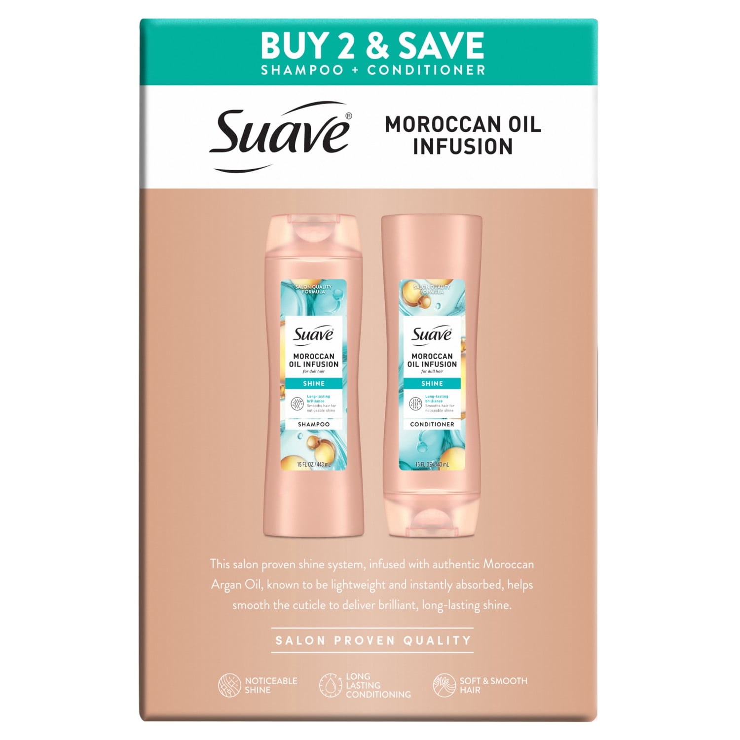 Suave Moroccan Oil Infusion Shampoo & Conditioner Value Pack, 15 FL OZ EA