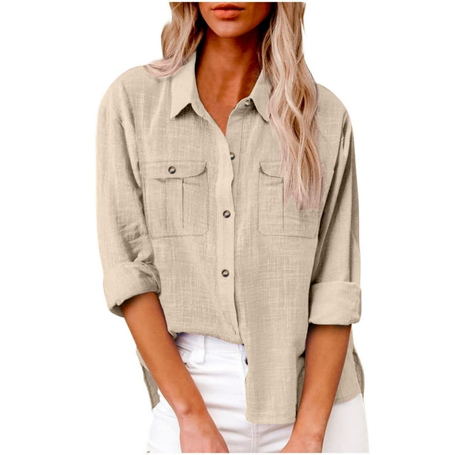 Timegard Shirts for Women Button Long Sleeve Side Split Business Work Casual Loose Tops Fall Blouse