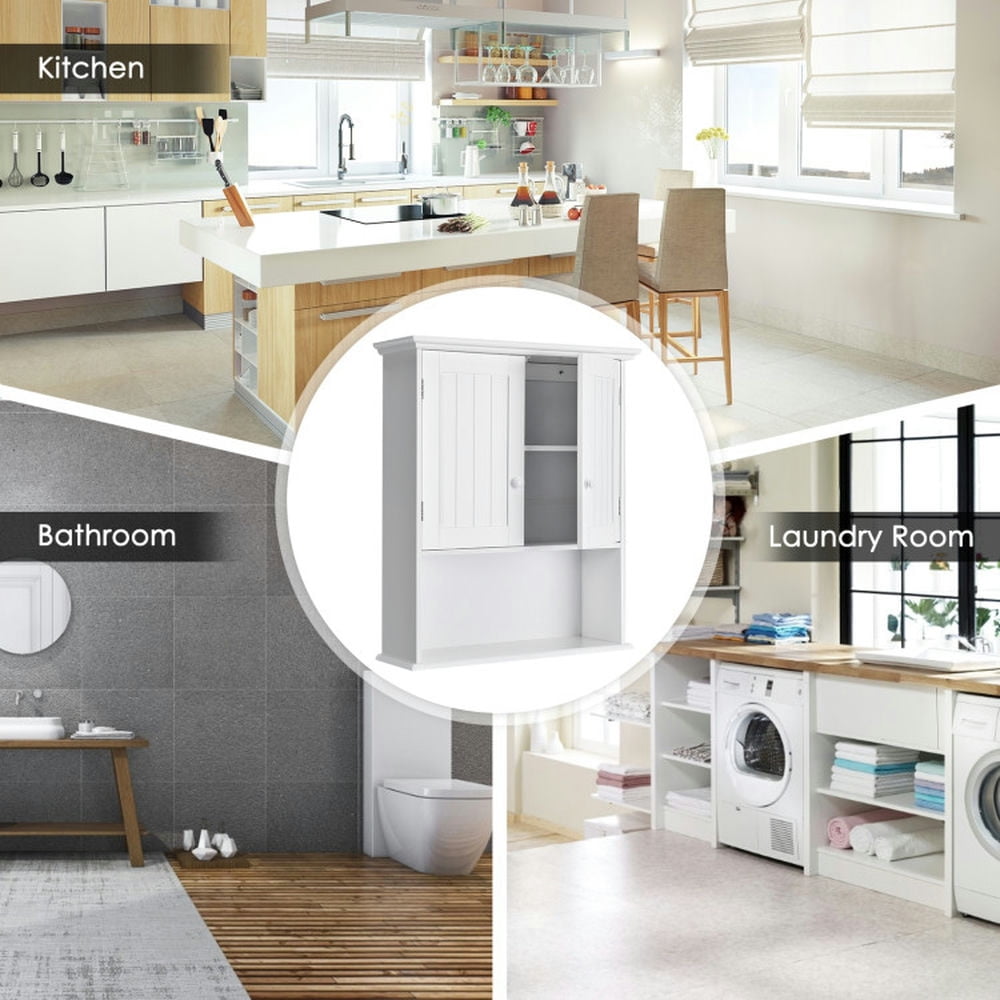 Finihen Bathroom Wall Cabinet, Wall Mounted Bathroom Cabinet, Medicine Cabinet, 2-Door Wall Mount Bathroom Storage Cabinet with Open Shelf, for Bathroom, White Finihen Bathroom Wall Cabinet, Wall Mounted Bathroom Cabinet, Medicine Cabinet, 2-Door Wall Mount Bathroom Storage Cabinet with Open Shelf, for Bathroom, White