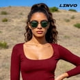 thumbnail image 4 of LINVO Unisex Polarized Sunglasses Tortoise Gold Frame/Dark Green Lens, 4 of 8